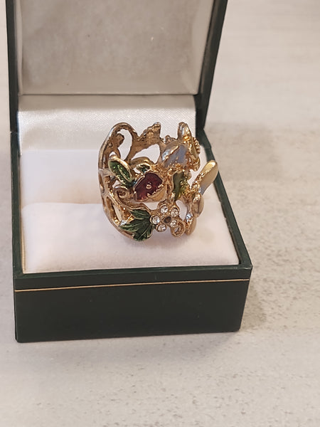 Enamel Butterfly Ring Gold Tone Size 7.5 – P109