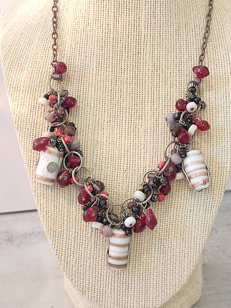 Art Glass Red Beaded Made In India Necklace – Lot P15