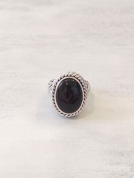 Silver Tone Black Statement Ring Size 8.25 – P123