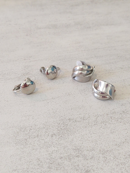 2 Pair Earrings Clip-On Silver Tone – Lot P48