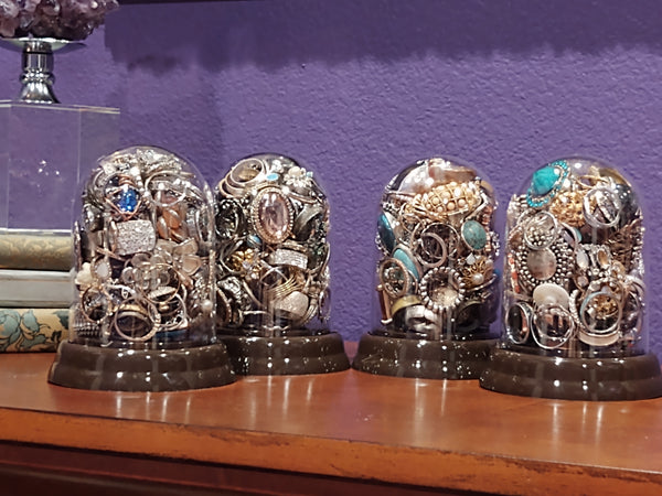 1 lb CRAFT Rings In A Dome Repurpose Reuse Project Jewelry Grab Bag Vintage To Now