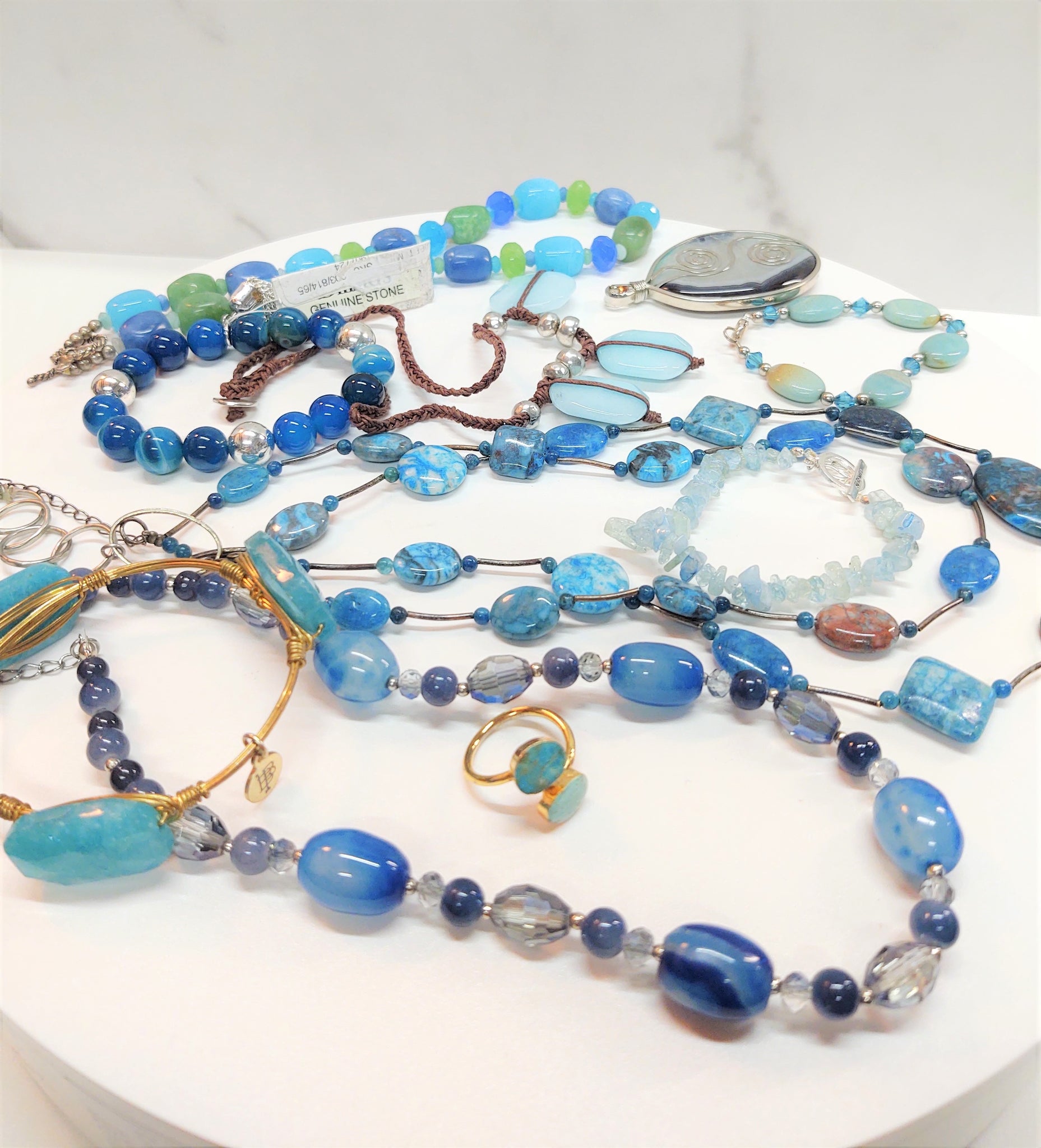 11 Items Lot Semi Precious Blue Stones Wearable - Lot P108