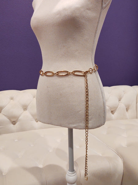 Vtg Belt Waist Chain Oblong Design 90’s Gold Tone