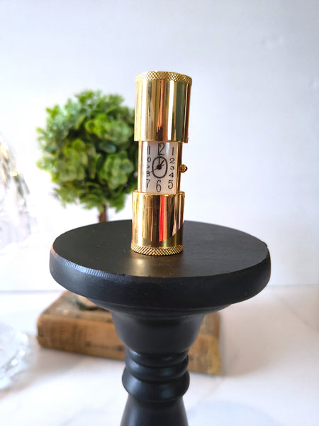 Vintage Telescopic Brass Desk Travel Clock Peek-A-Boo Lipstick Design