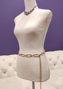 Vtg Belt Waist Chain Oblong Design 90’s Gold Tone