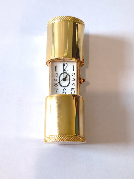 Vintage Telescopic Brass Desk Travel Clock Peek-A-Boo Lipstick Design