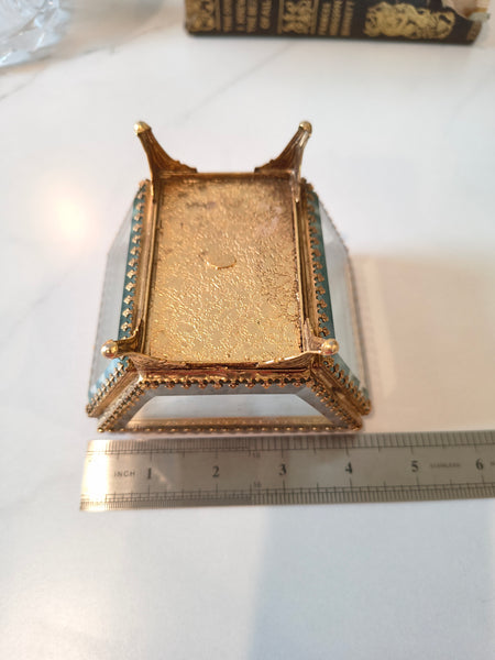 Vintage STYLEBUILT Beveled Glass Trapezoid Shape Gilt Jewelry Box Casket