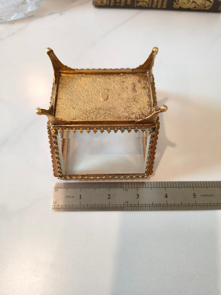 Vintage STYLEBUILT Beveled Glass Trapezoid Shape Gilt Jewelry Box Casket