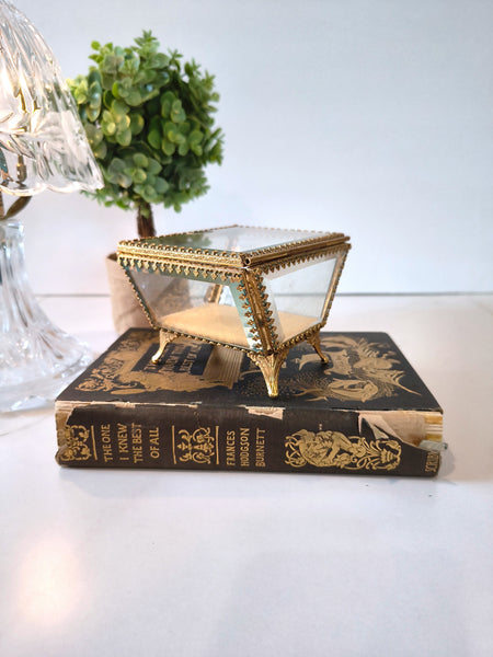 Vintage STYLEBUILT Beveled Glass Trapezoid Shape Gilt Jewelry Box Casket
