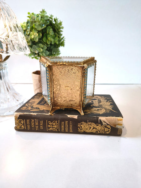 Vintage STYLEBUILT Beveled Glass Trapezoid Shape Gilt Jewelry Box Casket