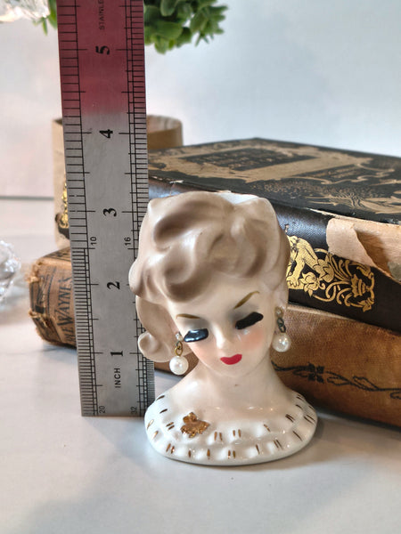 Vintage 1950’s Napco C5937 Miniature Lady Head Vase 3.5 Inch
