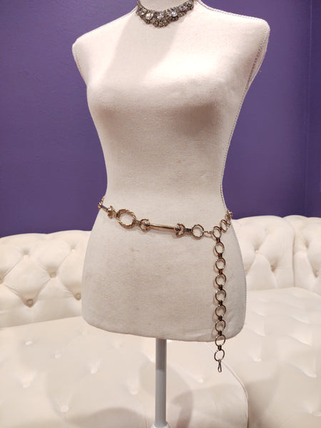 Vtg Horsebit Equestrian Belt Gold Tone Metal Chain