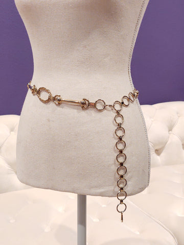 Vtg Horsebit Equestrian Belt Gold Tone Metal Chain