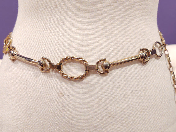 Vtg Horsebit Equestrian Belt Gold Tone Metal Chain