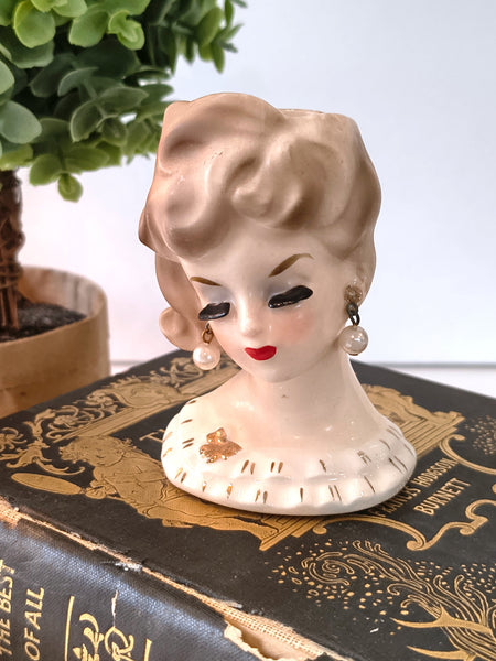 Vintage 1950’s Napco C5937 Miniature Lady Head Vase 3.5 Inch