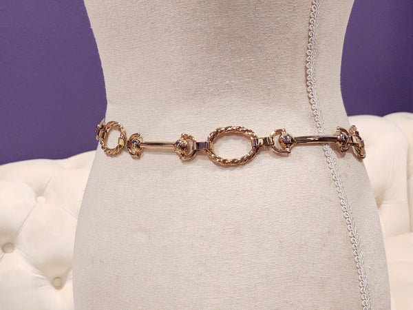 Vtg Horsebit Equestrian Belt Gold Tone Metal Chain