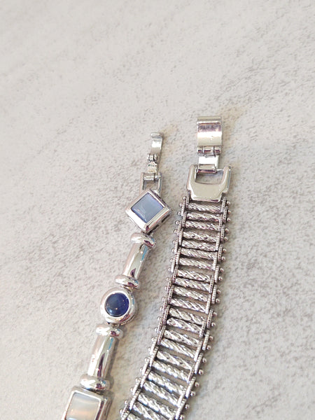 2 Pcs Blue Accents Fashion Bracelets Silver Tone - Lot P5