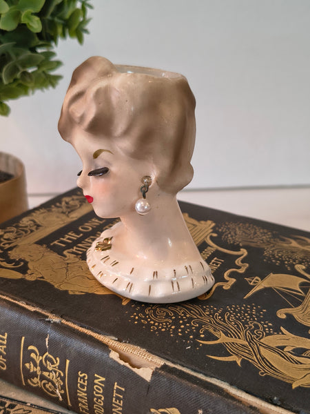 Vintage 1950’s Napco C5937 Miniature Lady Head Vase 3.5 Inch