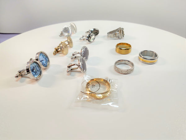 10 Pc Men's Lot 5 Rings & 5 Cuff Links Jewelry - Lot P62