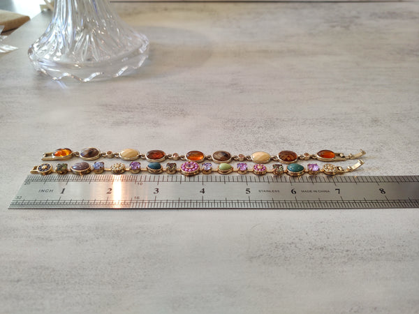 2 Pcs Jeweled Bracelets Gold Tone Sparkling Lots Of Color - Lot P6