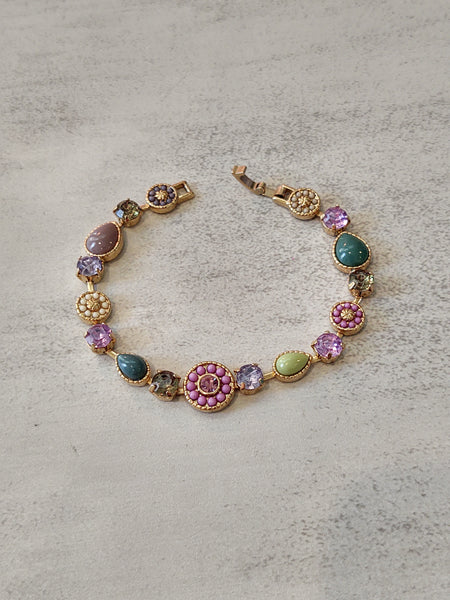 2 Pcs Jeweled Bracelets Gold Tone Sparkling Lots Of Color - Lot P6