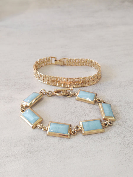 2 Pcs Gold Tone Fashion Bracelets Panel Link - Lot P7