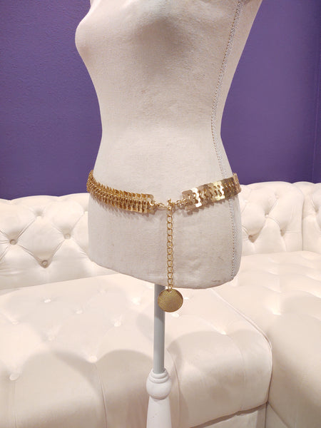 Wide Gold Tone Metal Belt Vintage 36 Inch