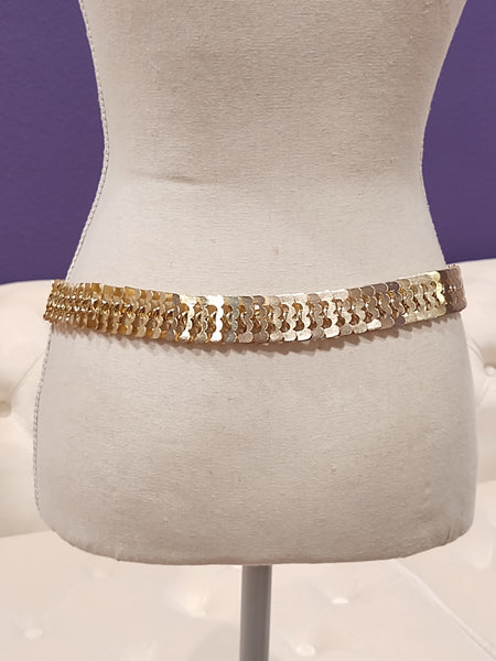 Wide Gold Tone Metal Belt Vintage 36 Inch