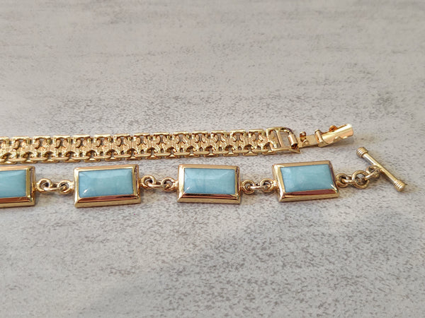 2 Pcs Gold Tone Fashion Bracelets Panel Link - Lot P7