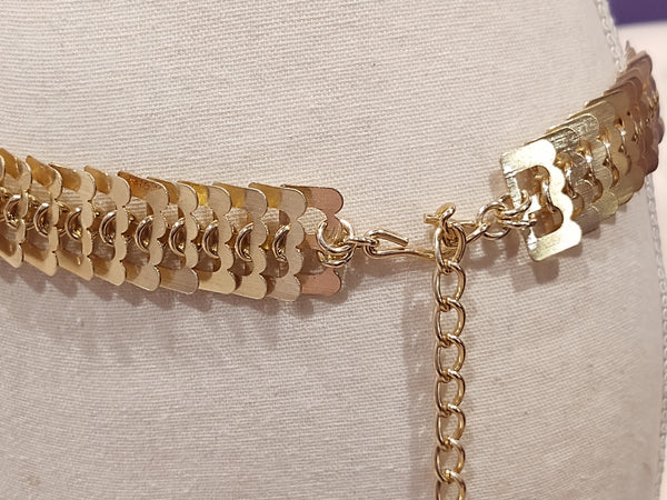 Wide Gold Tone Metal Belt Vintage 36 Inch