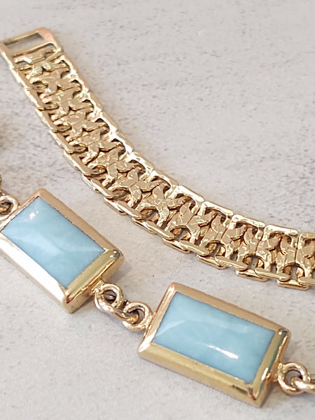 2 Pcs Gold Tone Fashion Bracelets Panel Link - Lot P7