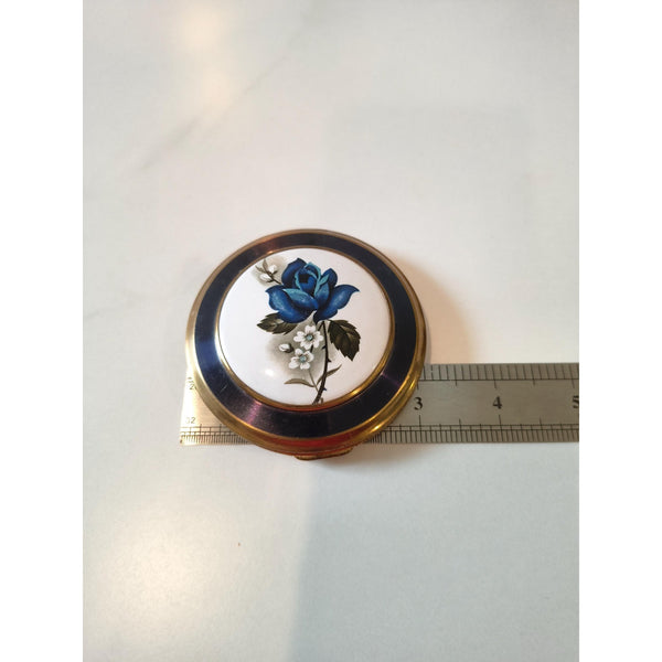 Vintage Blue and White Rose Powder Compact Made In Great Britain