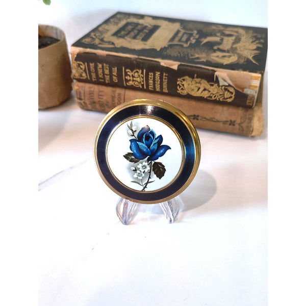 Vintage Blue and White Rose Powder Compact Made In Great Britain