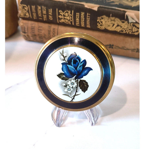 Vintage Blue and White Rose Powder Compact Made In Great Britain