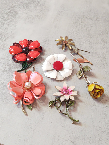 Lot ENAMEL FLOWERS *Damaged Need Repair* Vintage Pin Brooch Weiss - Lot 16