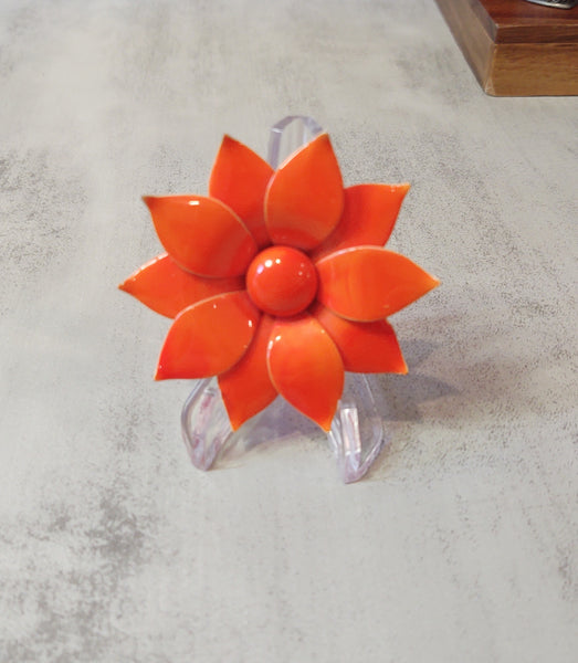 Orange ENAMEL FLOWER Vintage Pin Brooch - F1