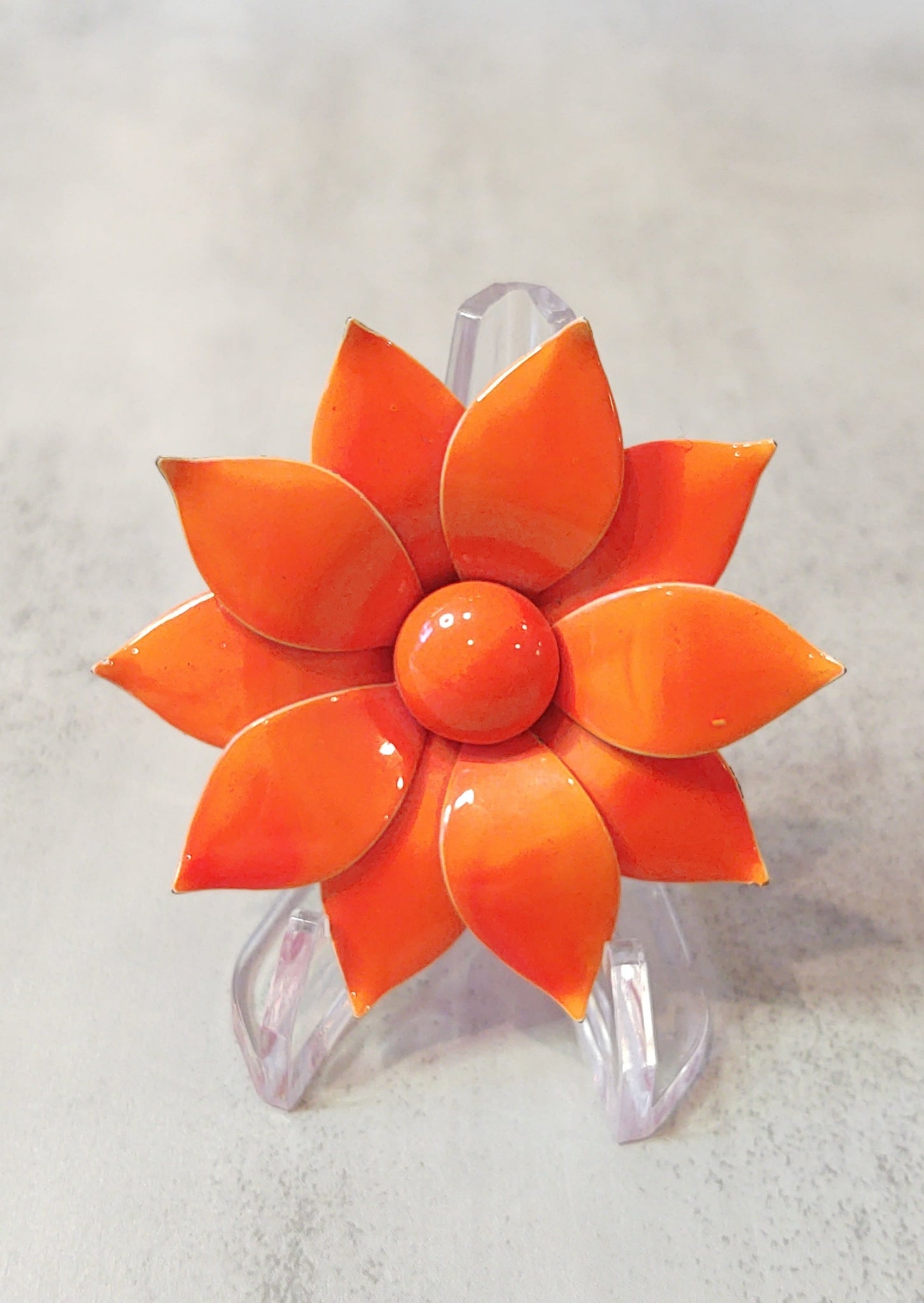 Orange ENAMEL FLOWER Vintage Pin Brooch - F1