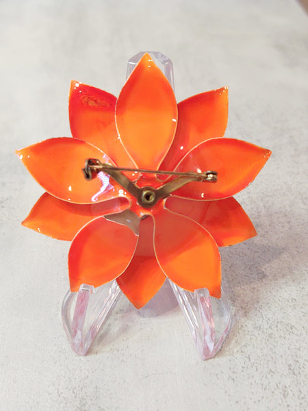 Orange ENAMEL FLOWER Vintage Pin Brooch - F1