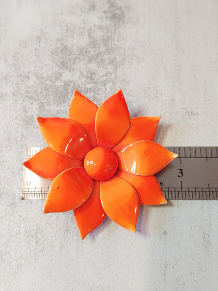 Orange ENAMEL FLOWER Vintage Pin Brooch - F1