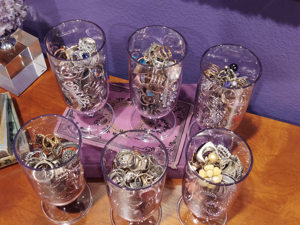 1 lb CRAFT Rings In A Wine Glass Repurpose Reuse Project Jewelry Grab Bag Vintage To Now