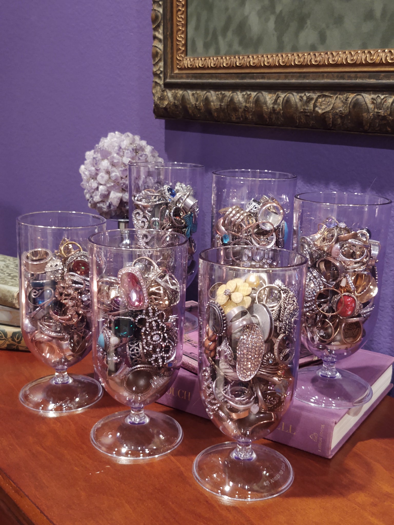 1 lb CRAFT Rings In A Wine Glass Repurpose Reuse Project Jewelry Grab Bag Vintage To Now