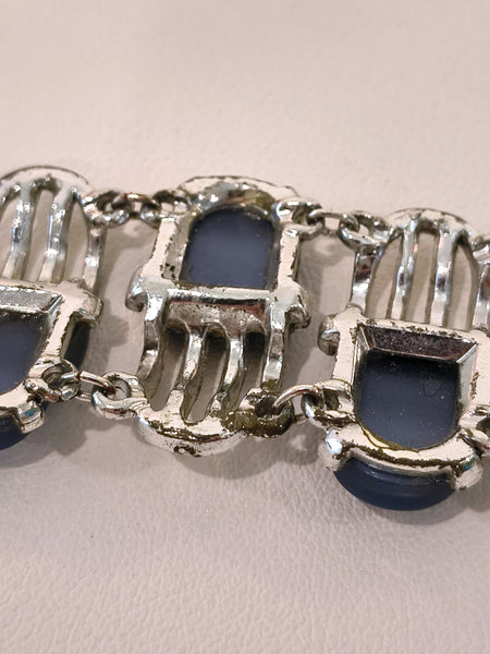 Blue Thermoset Bracelet & Earrings Set Silver Tone