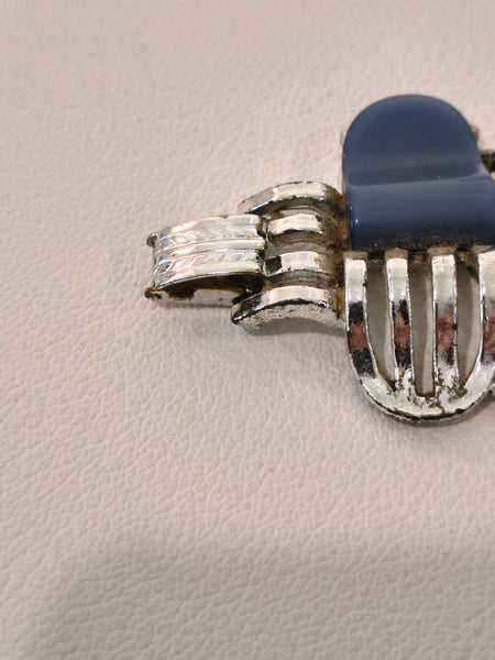 Blue Thermoset Bracelet & Earrings Set Silver Tone