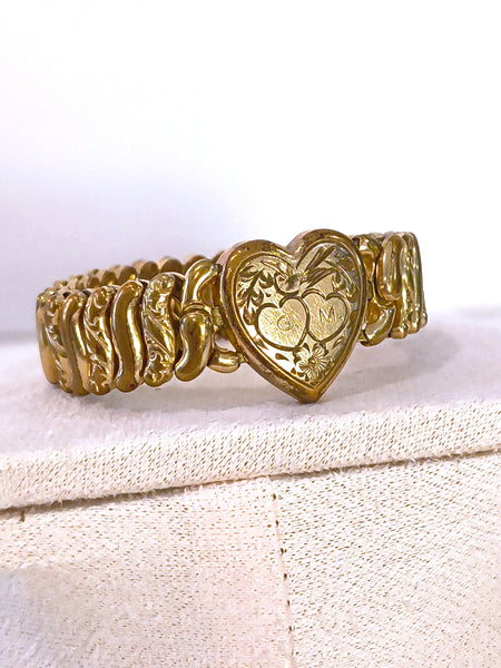 Vintage Pitman & Keeler American Queen Sweetheart Expansion Bracelet Heart Bird