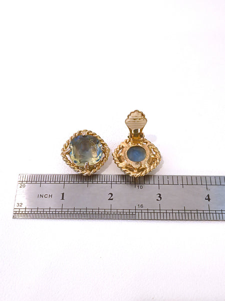 Vtg Sarah Coventry Versailles Clip-On Earrings Gold Tone Glass Crystal 1"