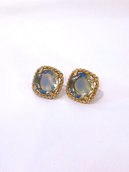 Vtg Sarah Coventry Versailles Clip-On Earrings Gold Tone Glass Crystal 1"