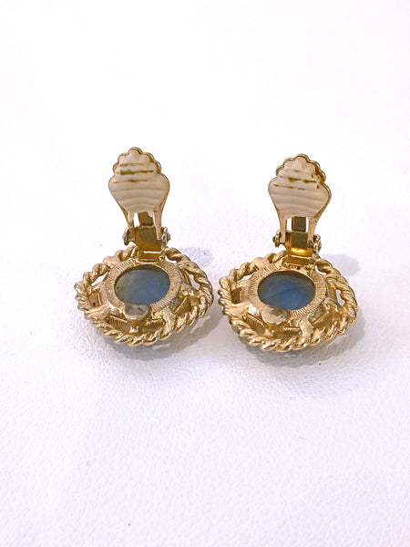 Vtg Sarah Coventry Versailles Clip-On Earrings Gold Tone Glass Crystal 1"