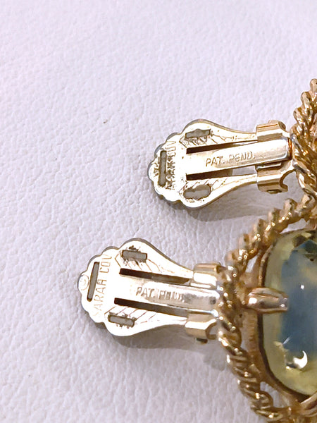 Vtg Sarah Coventry Versailles Clip-On Earrings Gold Tone Glass Crystal 1"