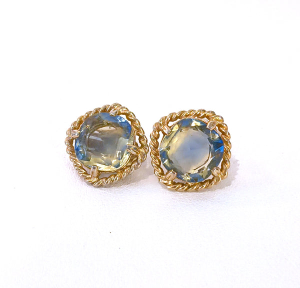 Vtg Sarah Coventry Versailles Clip-On Earrings Gold Tone Glass Crystal 1"