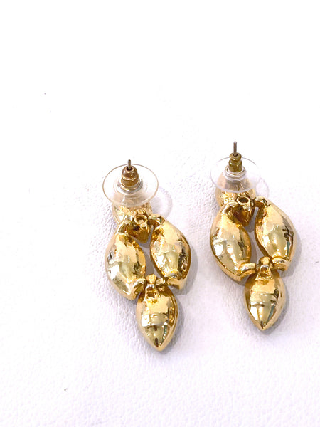Blue & White Pierced Dangle Earrings Gold Tone – P25